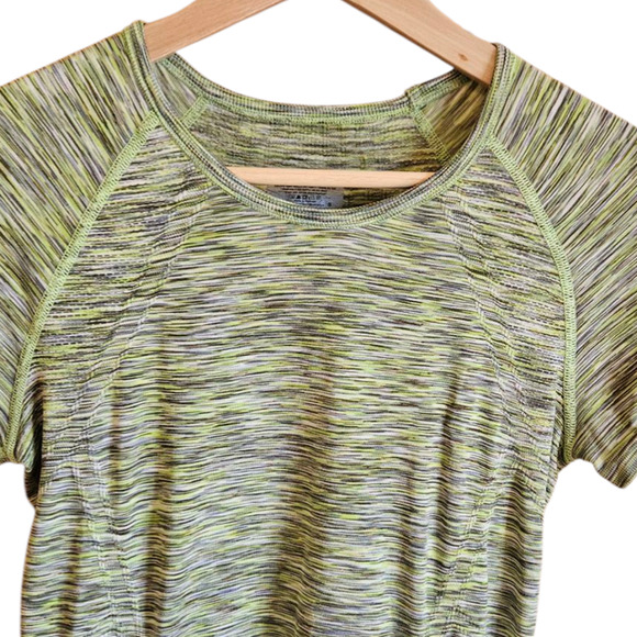 Athleta Fast Track Ruched Short Sleeve TShirt Heather Green Women's Small - Picture 3 of 9